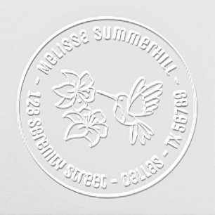 Hummingbird Lily Flowers Custom Round Address Embosser