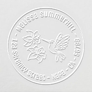 Hummingbird Lily Flowers Custom Round Address Embosser