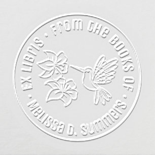 Hummingbird Lily Flowers Round Bookplate Embosser