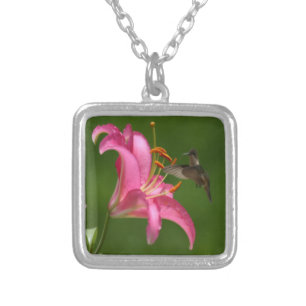 Hummingbird & Lily Silver Plated Necklace