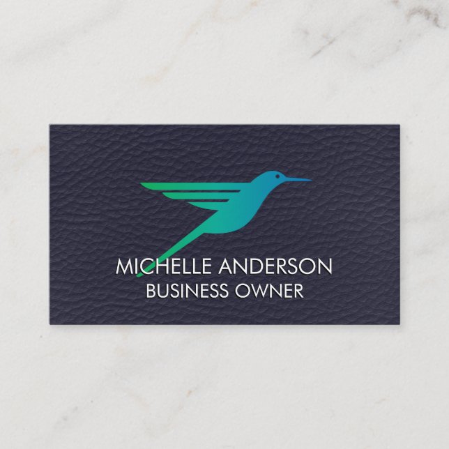 Hummingbird Logo | Leather Background Business Card (Front)