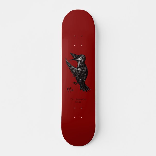 Hummingbird Logo Red Skateboard Deck (Front)