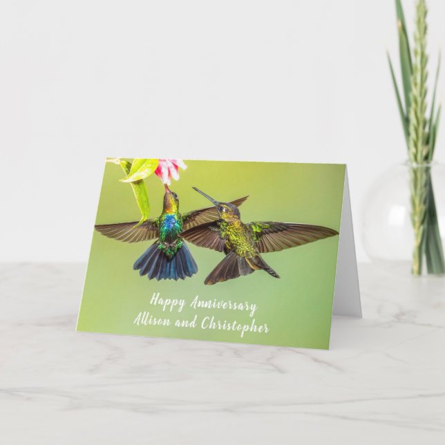 Hummingbird Lovebirds Personalized Anniversary Card (Front)