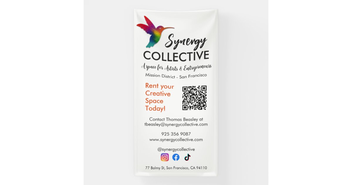 Hummingbird Modern Business Logo QR Code Banner | Zazzle