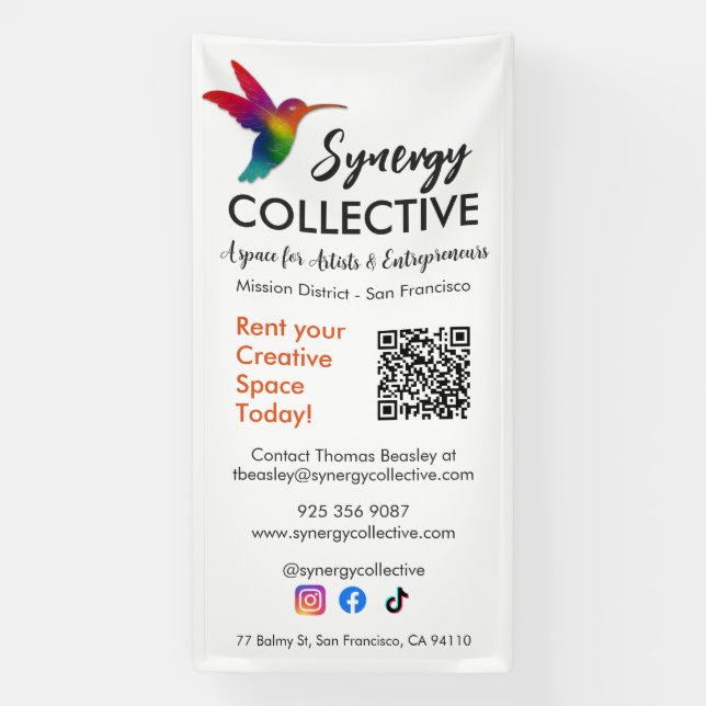 Hummingbird Modern Business Logo QR Code Banner (Vertical)