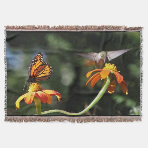Hummingbird Monarch Butterfly Sunflowers Throw Throw Blanket