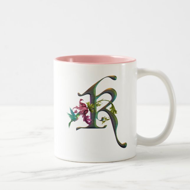 Hummingbird Monogram K Two-Tone Coffee Mug (Right)