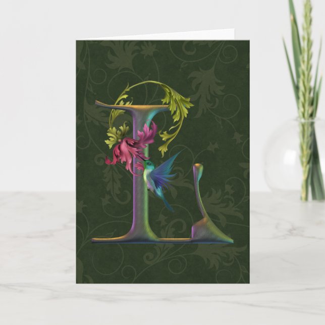 Hummingbird Monogram L Note Card (Front)