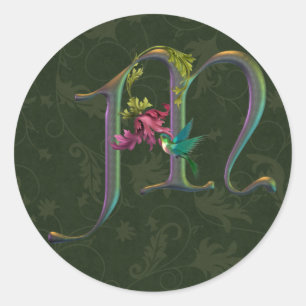 Hummingbird Monogram M Classic Round Sticker