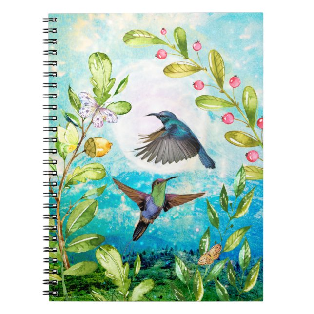 Hummingbird Morning Sunrise Watercolor Nature Art Notebook (Front)