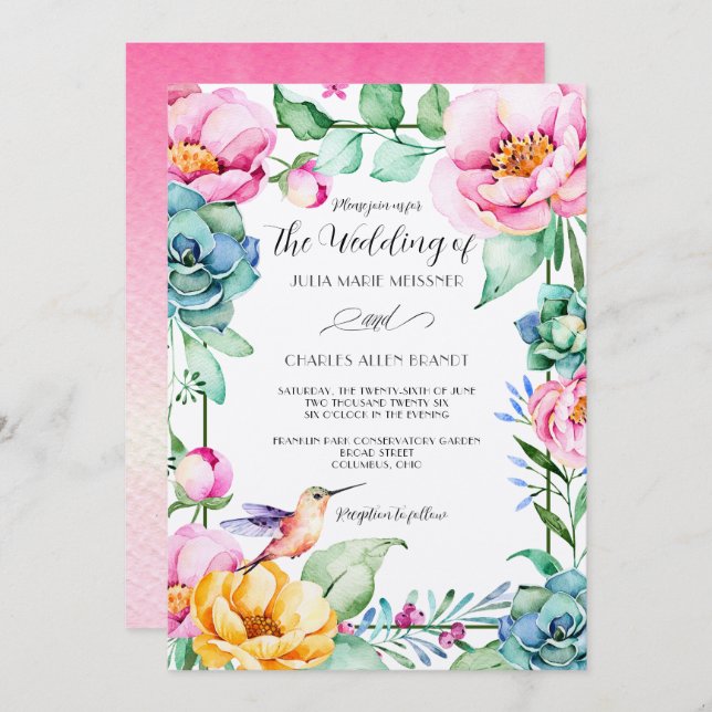 Hummingbird Motif Wedding Invitation (Front/Back)