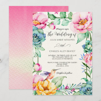 Hummingbird Motif Wedding Invitation