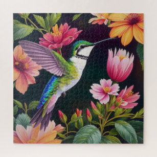 Hummingbird Multicolor Floral Jigsaw Puzzle