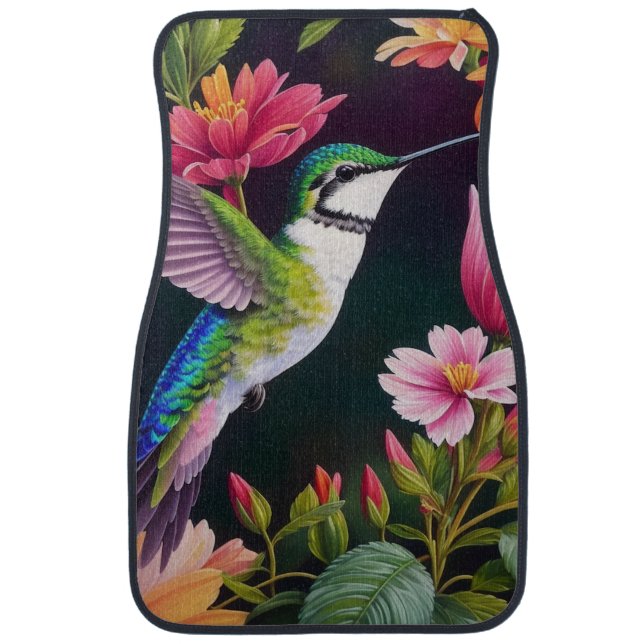 Hummingbird Multicolor Flowers Art Car Floor Mat (Front)