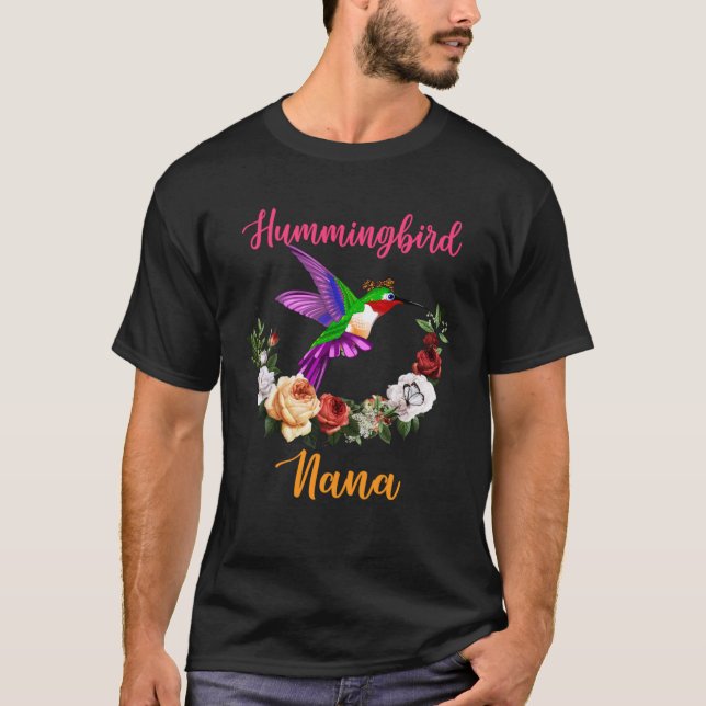 Hummingbird Nana Floral Bird Bow Tie  Mother s Day T-Shirt (Front)
