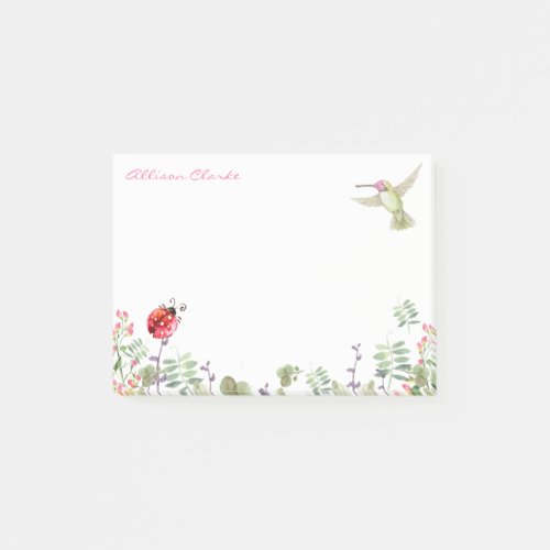 Hummingbird Nature Garden Ladybug Meadow Monogram Post_it Notes