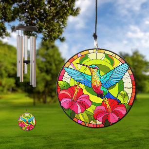 Hummingbird Nature Theme Stained Glass Look Wind Chime