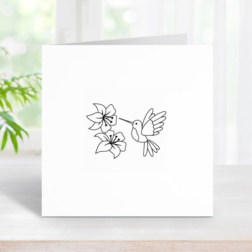 Hummingbird near Flowers 2 Rubber Stamp