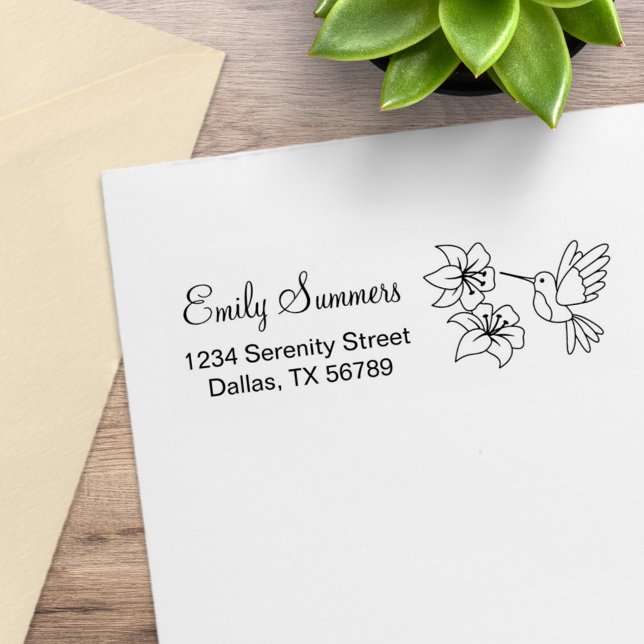 Hummingbird near Flowers Address Rubber Stamp (Creator Uploaded)