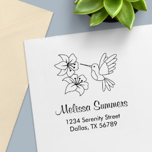 Hummingbird near Flowers Address Self-inking Stamp
