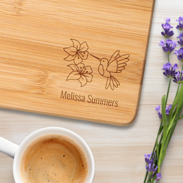 Hummingbird Near Flowers Custom Name Engraved Cutting Board (Creator Uploaded)