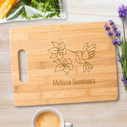 Hummingbird Near Flowers Custom Name Full Cutting Board