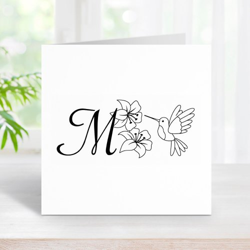 Hummingbird near Flowers Monogram Rubber Stamp