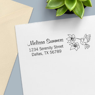 Hummingbird near Flowers Return Address Self-inking Stamp