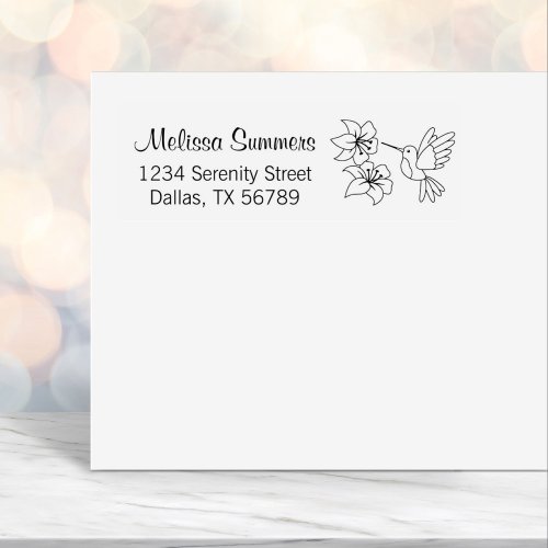 Hummingbird near Flowers Return Address Self_inking Stamp