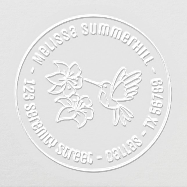 Hummingbird near Flowers Round Address Embosser (Design)
