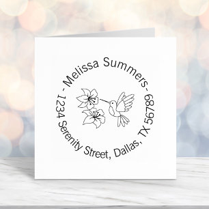 Hummingbird near Flowers Round Address Self-inking Stamp