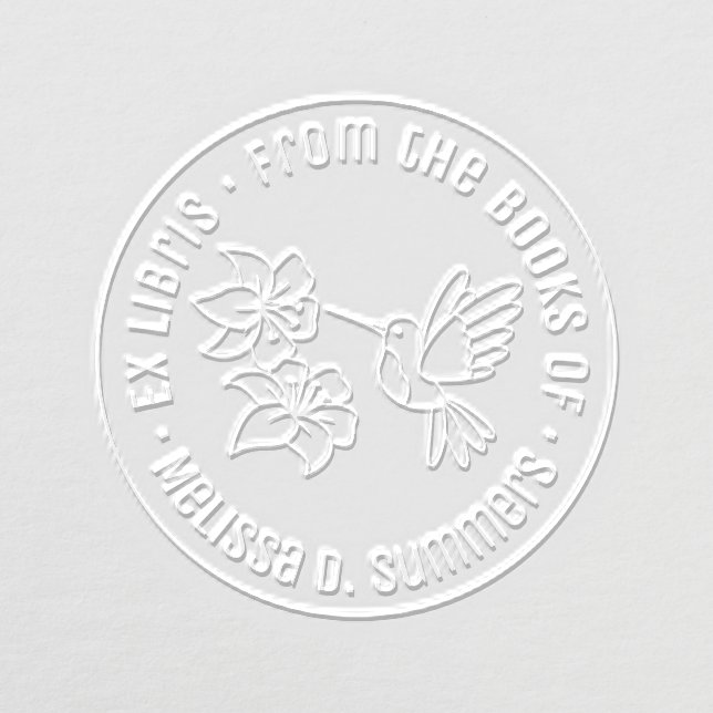 Hummingbird near Flowers Round Bookplate Embosser (Design)
