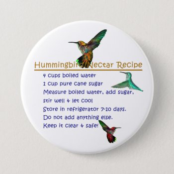 Hummingbird Nectar Recipe Button by krndel at Zazzle
