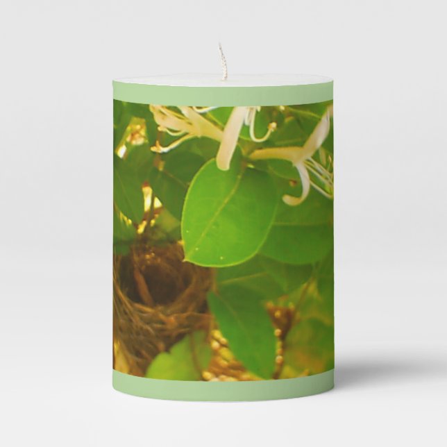 Hummingbird Nest Nestled in Honeysuckles Pillar Candle (Front)