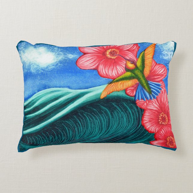 Hummingbird Ocean Accent Pillow (Front)