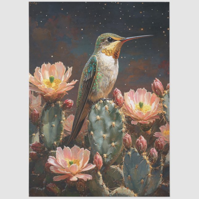 Hummingbird on a Blooming Cactus Tissue Paper (Front)
