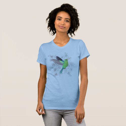 Hummingbird On A Floral Background   T_Shirt
