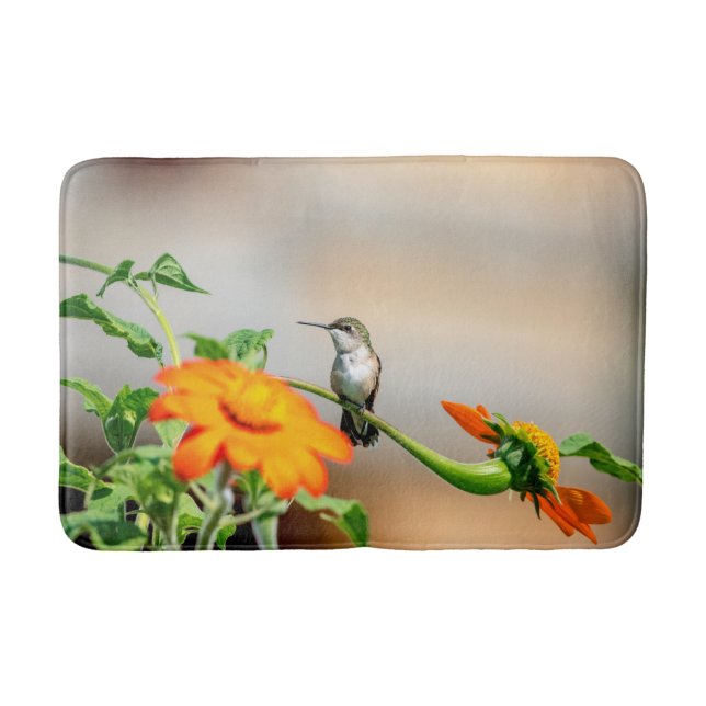 Hummingbird on a flowering plant bathroom mat (Front)