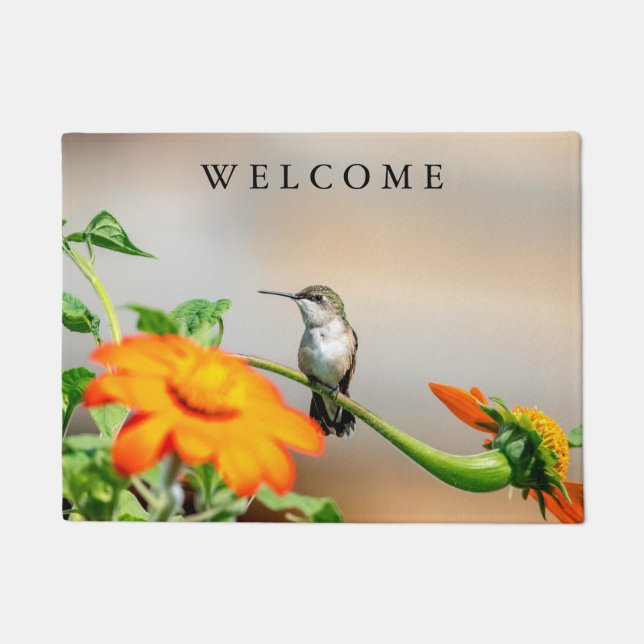 Hummingbird on a flowering plant doormat (Front)