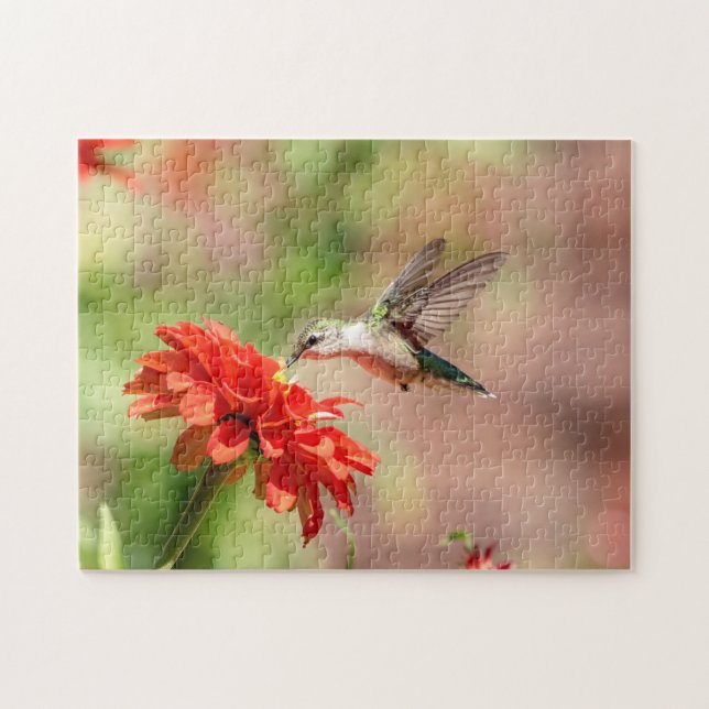 Hummingbird on a flowering plant jigsaw puzzle (Horizontal)