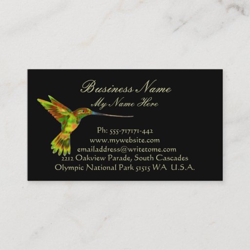 Customizable HUMMINGBIRD on Black Business Cards