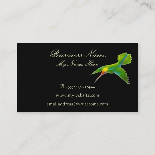HUMMINGBIRD on Black Business Cards (Front)