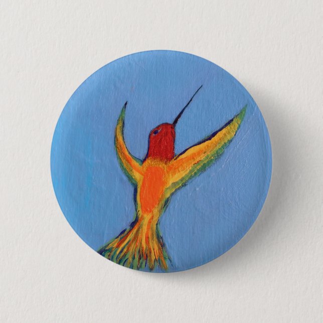 Hummingbird on blue button (Front)