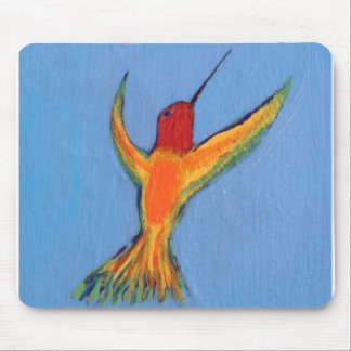Hummingbird on blue mouse pad