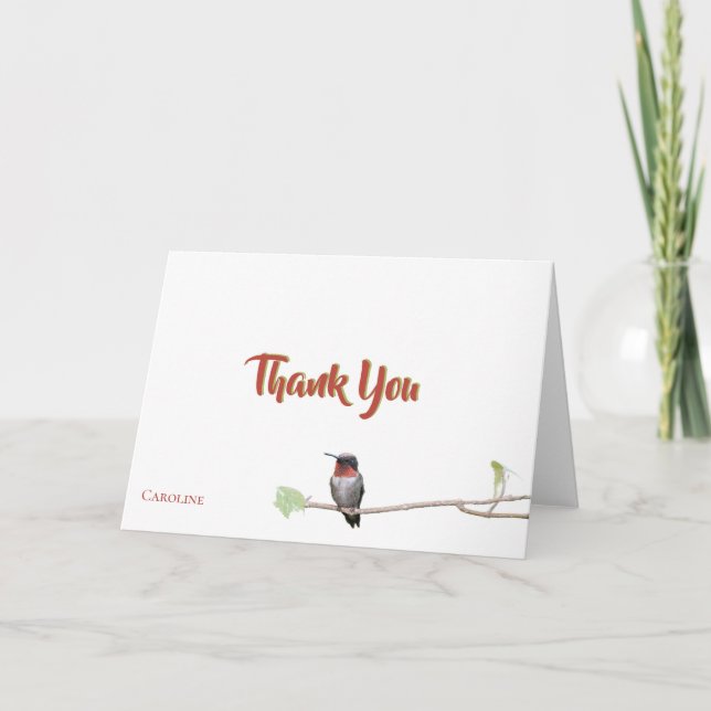 Hummingbird on Branch, Personalized Thank You Note (Front)