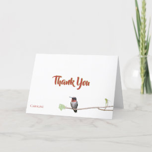 Hummingbird on Branch, Personalized Thank You Note Card