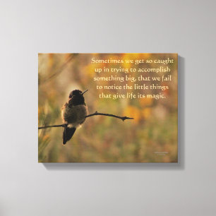 Hummingbird On Branch Warm Yellow Green Colors Canvas Print