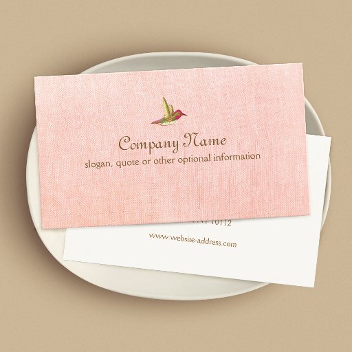 Customizable Hummingbird on Faux Pink Linen Business Card
