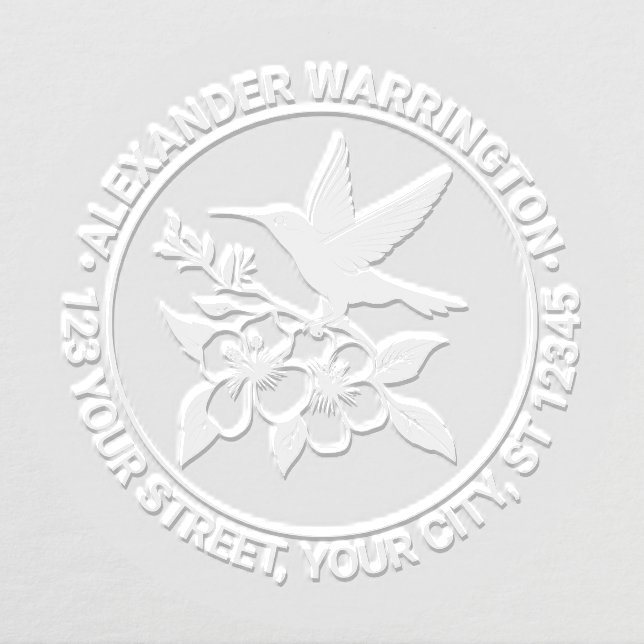 Hummingbird on Floral Branch Name Return Address Embosser (Design)