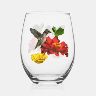Hummingbird on Flowers Wine Glass